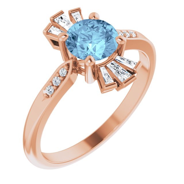 14K Rose Natural Aquamarine & 1/6 CTW Natural Diamond Ring